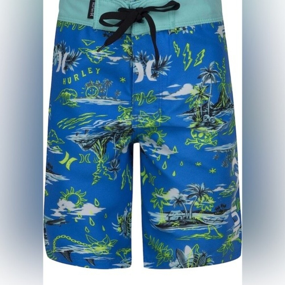 Hurley Big Kids Boys' Blue Board Shorts Swim Trunks Swimwear Size 14 Pool